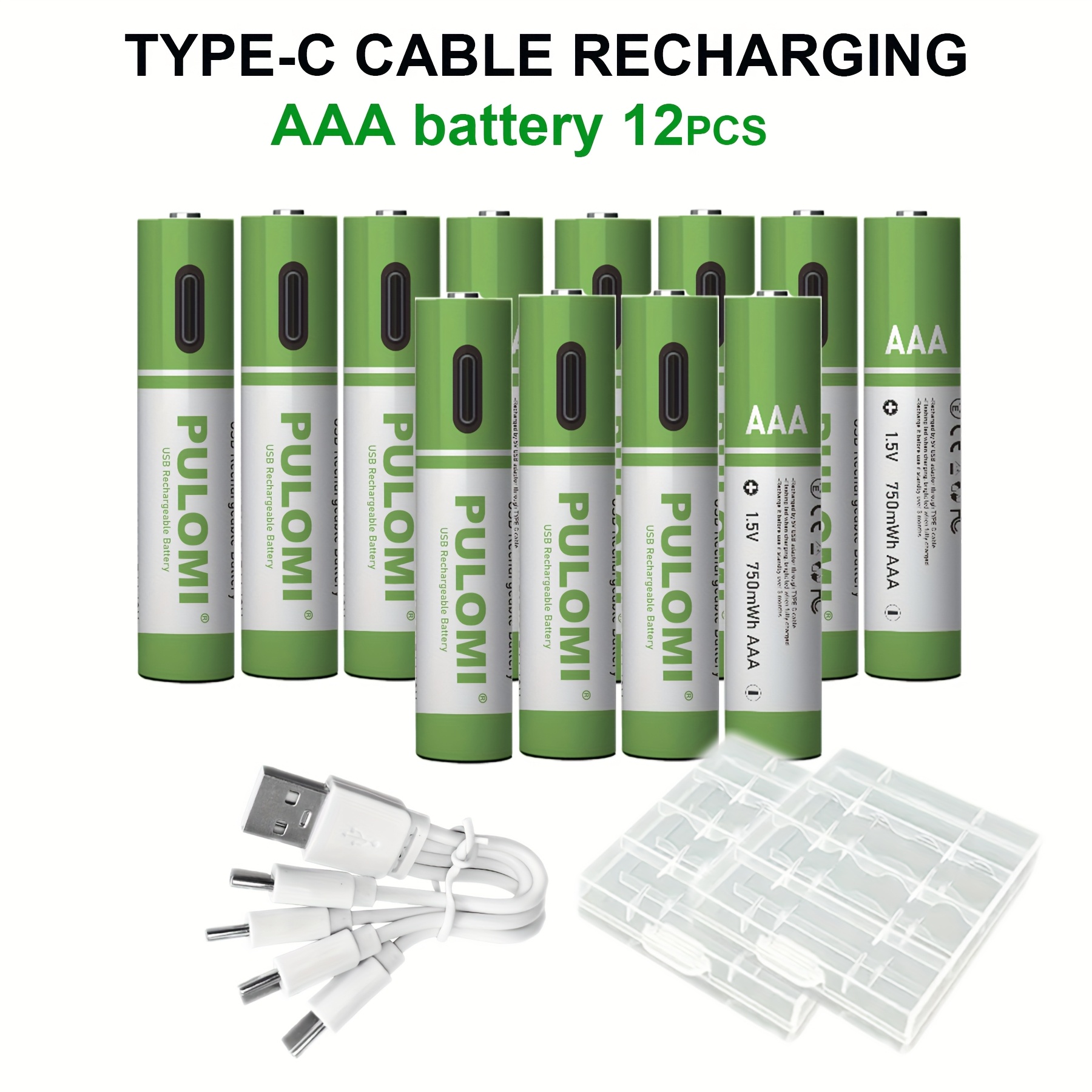 Set Of 12 Aaa Batteries, Featuring Rechargeable Lithium-, With A High Capacity Of 1.5v 500mah 750mwh. Batteries Support Fast Charging In 1.5 Hours, Provide Consistent Output