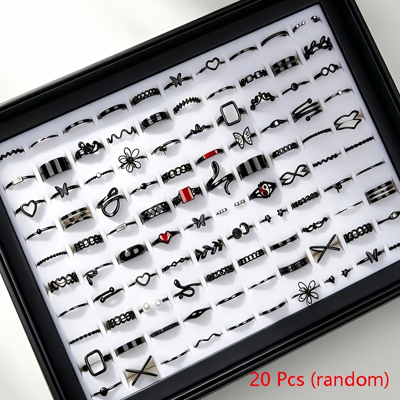 TEMU 20pcs Snake Women's Rings Elegant Hip-hop Mixed Style Multi-set Band Party Vacation Daily Wear Finger Additions Fashion Jewelry Gift Random