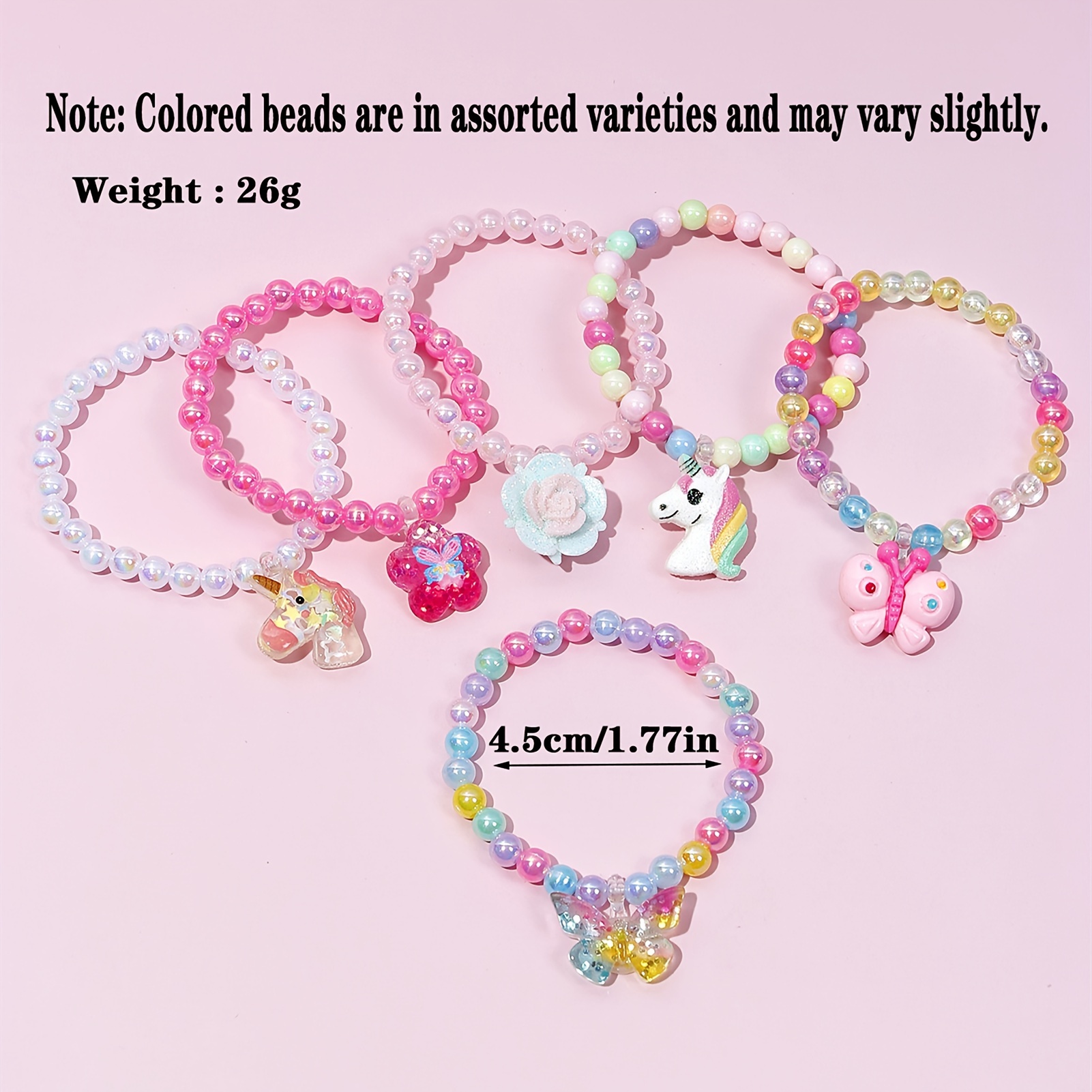 Image of 6pcs Random Beaded Bracelets Sets For Girls Flower Pendant Set For Party Favors Goodie Bags Fillers Classroom Prizes, Birthday Gift Easter Gift, Christmas Gift