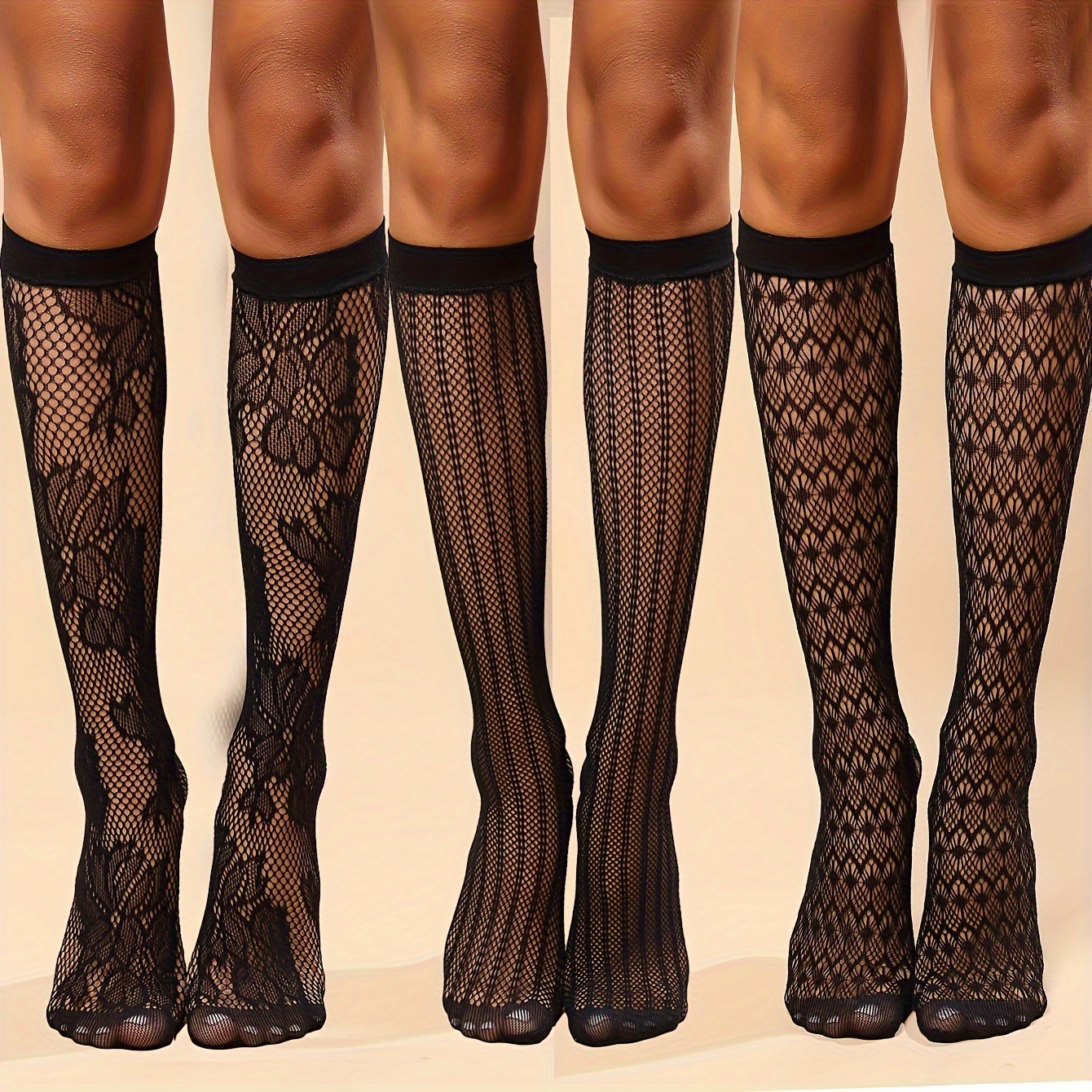 

3 Pairs Floral Lace Calf , Ultra-thin Sheer Knee High , Women's & Hosiery
