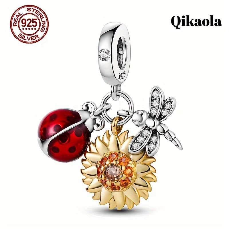 

S925 Sterling Silver Ladybug Sunflower Dragonfly Pendant Beads Suitable For Pandora Original Bracelet Diy Women's Jewelry Birthday Engagement Gift 2024 New Silver Weight 3g