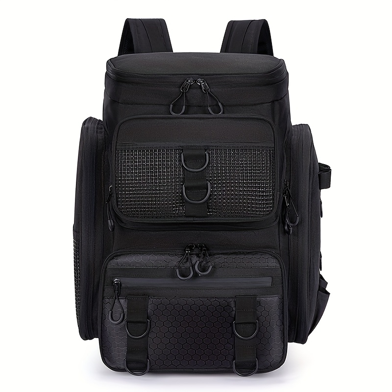 mochila de pesca para acessórios - bolsa   de 18 bolsos, 40l compatível com 5×3700 caixas de iscas, base espessa oxford & base rígida, suportes de cana &   de suspensão incorporados, armazenamento de equipamento para  /ferramenta/alicate,  / ,   e profissionais
