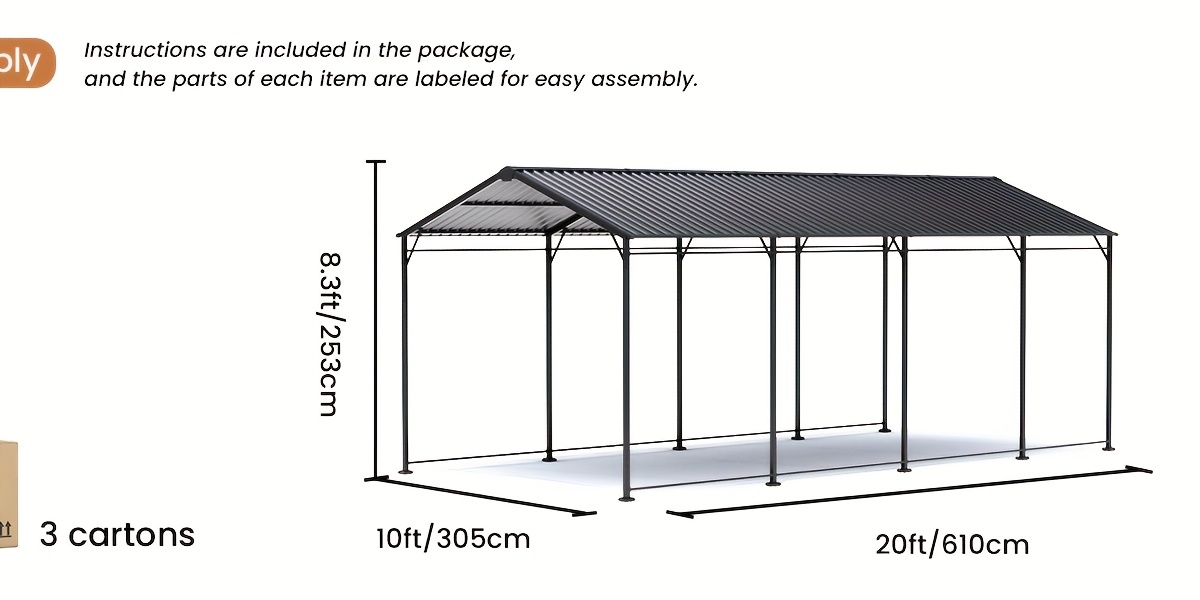 10x20ft flat roof carport heavy duty iron garage for car truck suv dark grey outdoor vehicle shelter with straight top parking canopy for driveway rv boat Product details 2