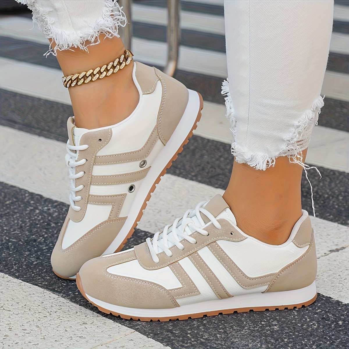 stijlvolle casual sneakers voor dames witte en bruine Temu