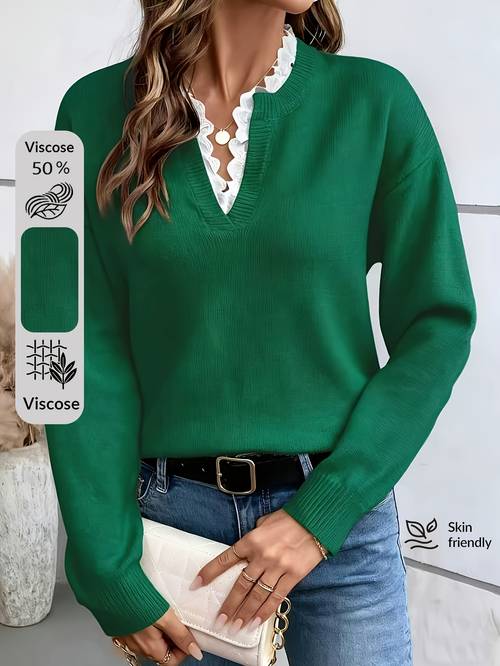 yy0618008 elegante, romantische kant kraag, dames trui, drop-shoulder lange mouw pullover - herfst winter , geschikt voor herfst winter basislaag. bovenkleding