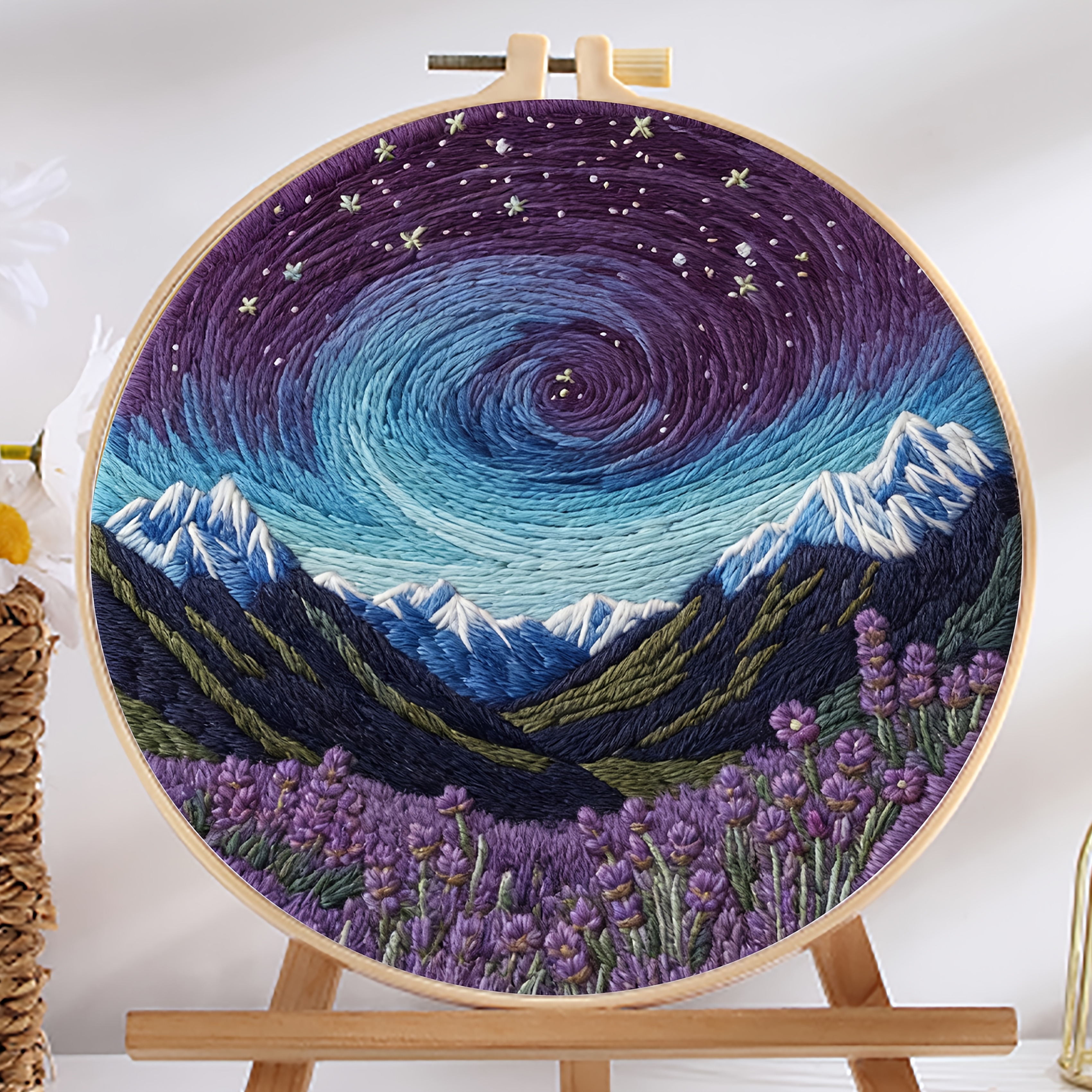 TEMU A Set Of Printed Embroidery Kits Featuring A Starry Floral Sea Design, Adult Beginners Who Enjoy Embroidery. It Includes Embroidery Fabric,