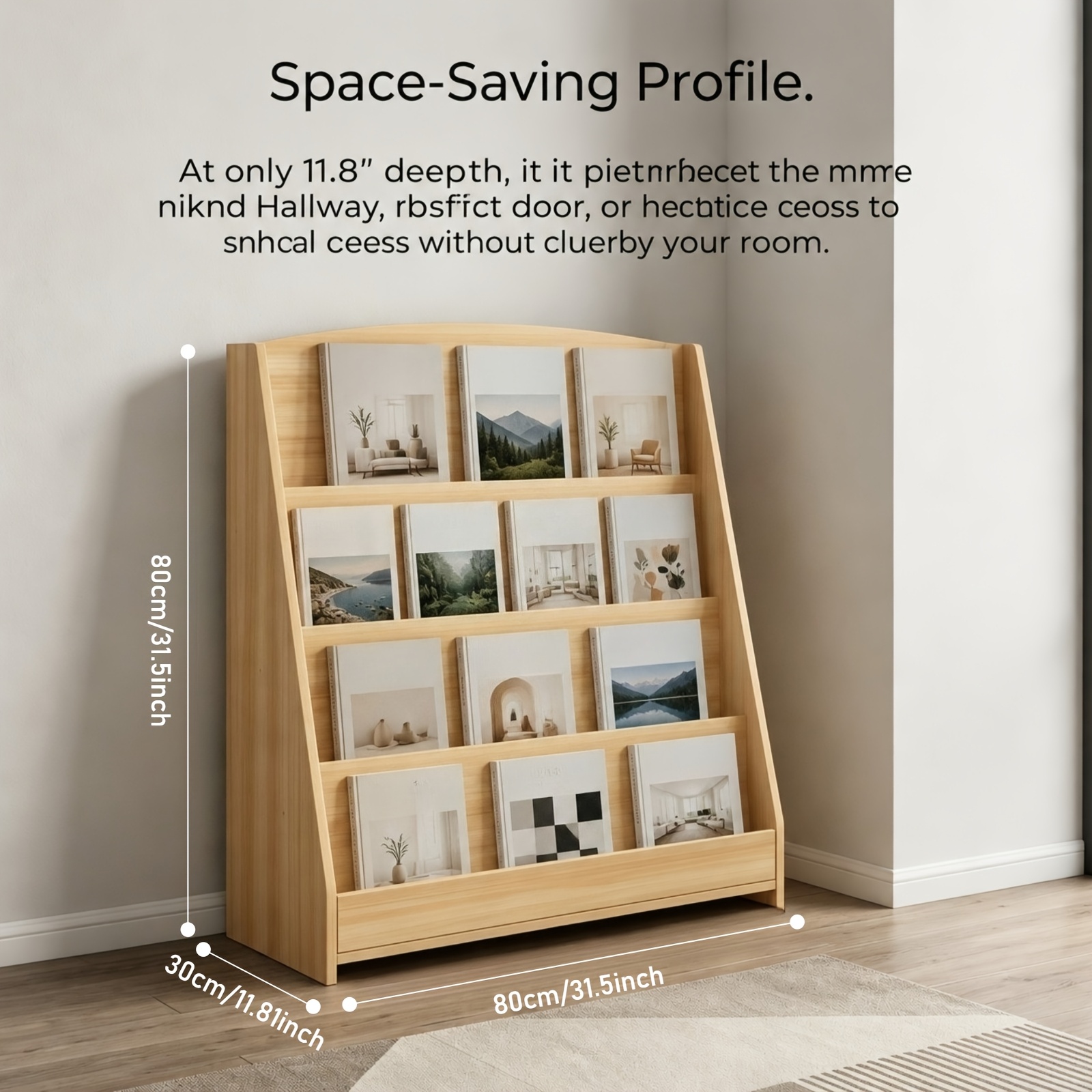 Image of Minimalist 4-level Wooden Display Shelf, Standing Magazine Rack And Book Storage Unit, Natural (80 X 88 X 30cm)