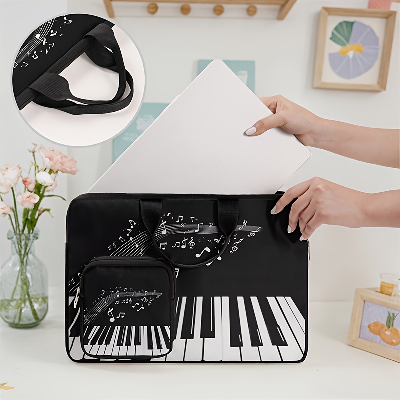 Black Piano Pattern Printed Computer Bag, Portable and Stylish