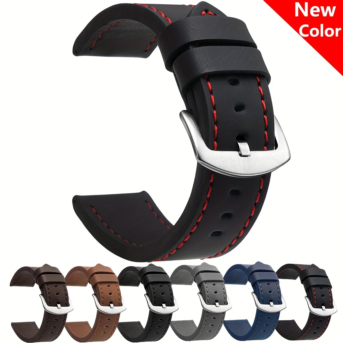 

Pu Leather Smartwatch Bands Compatible With Samsung, Huawei, Garmin, Huami Amazfit – Universal 20mm & 22mm Quick Release Watch Strap, Sporty Hand-stitched Design Wristband Replacement