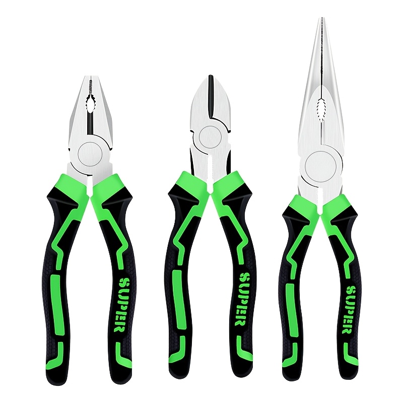 3pcs 6-inch Pliers Tool Set - Pliers, Needle-nose Pliers, Wire Cutters, Multi-functional Industrial-grade Tool Maintenance Set For Electricians