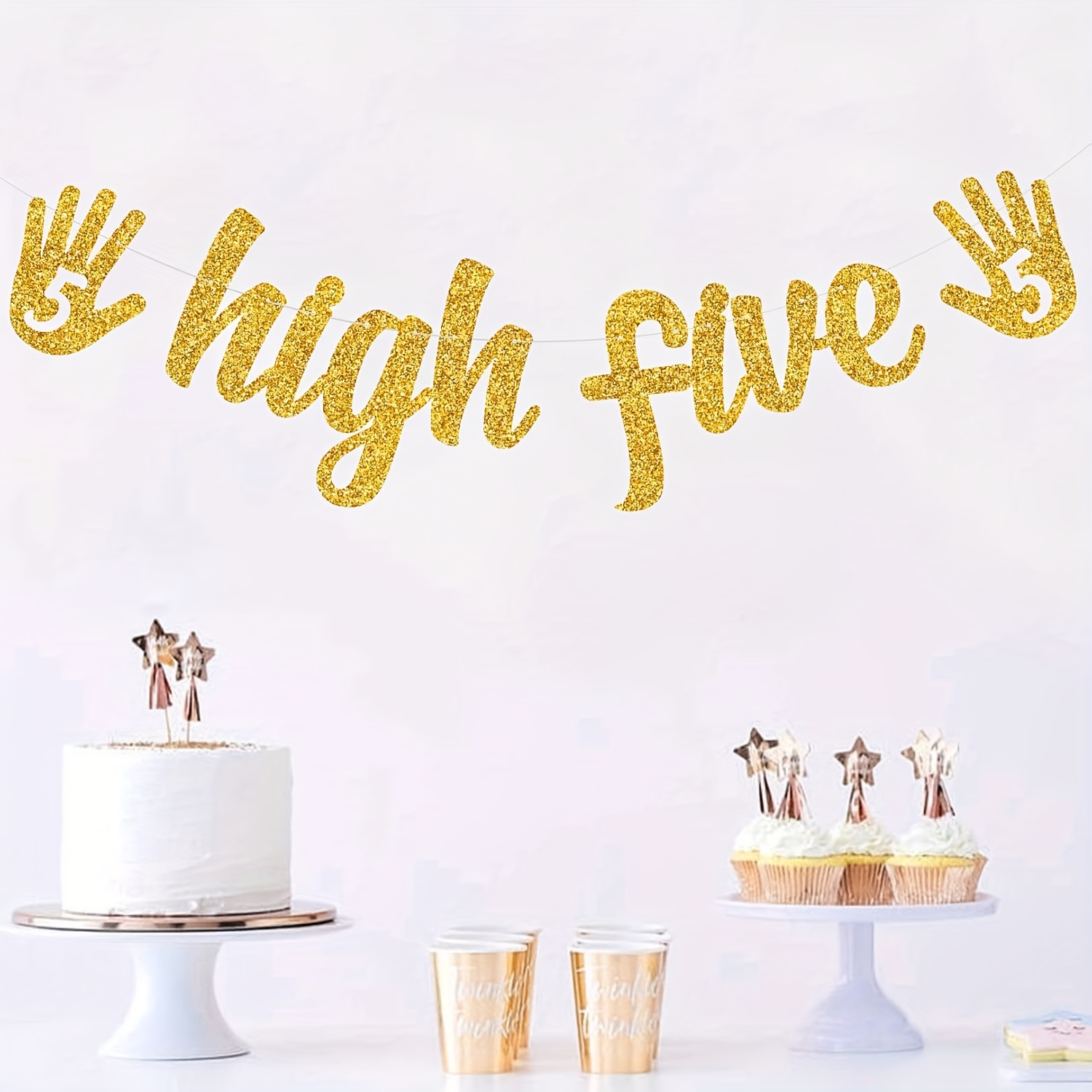 Image of 1 Set Golden Glitter Banner Baby Boys Girls Happy 5th Birthday Party Supplies Golden Glitter 5 Years Anniversary Party Decorations Sign Photo Props