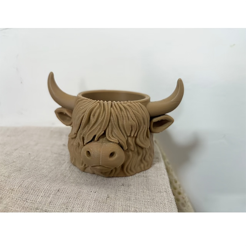 TEMU Mini Pot de Plante Vache Highland pour Petites Plantes Succulentes, Adorable Jardinière Vache Écossaise avec Motif de Vache Highland, Plastique