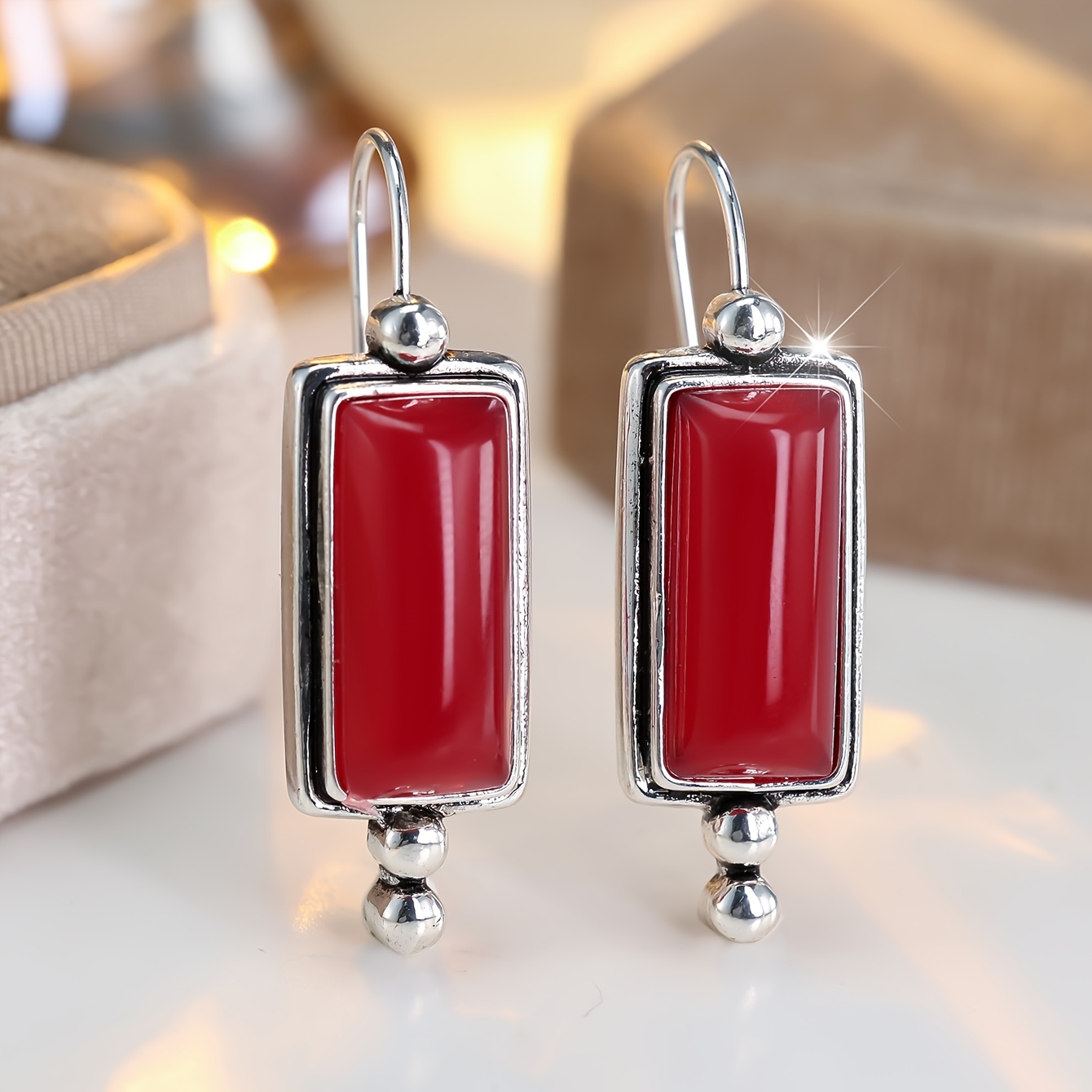 Women's Elegant Red Synthetic Zirconia Stud Earrings, Light Luxury