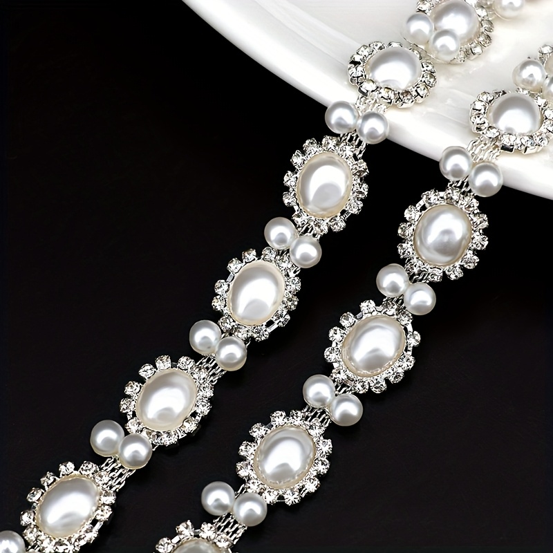 1 yard pearl trim chain rhinestones string applique fringe - Temu