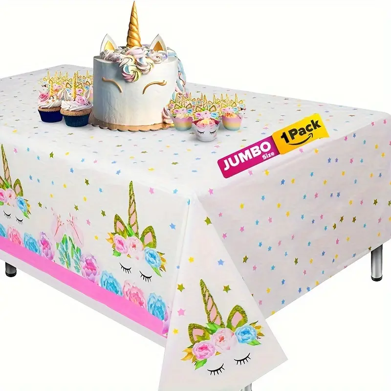 1pc Mantel de unicornio, mantel de unicornio para fiesta de cumpleaños,  suministros ideales para fiesta de cumpleaños temática de unicornio