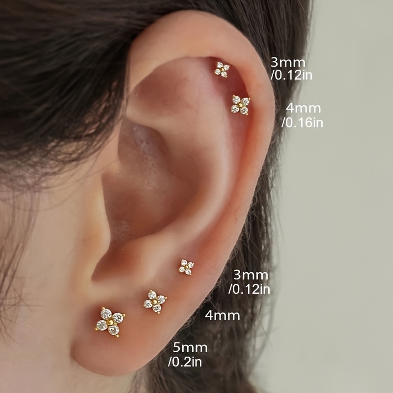 3 Small Retro Four Leaf Clover Earring Set