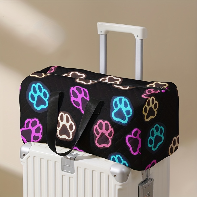 TEMU -the-dark Paw Print Travel Bag - Large Capacity, Durable Polyester, , Pink & Patterns, Portable Luggage For Overnight Getaways, Fitness &