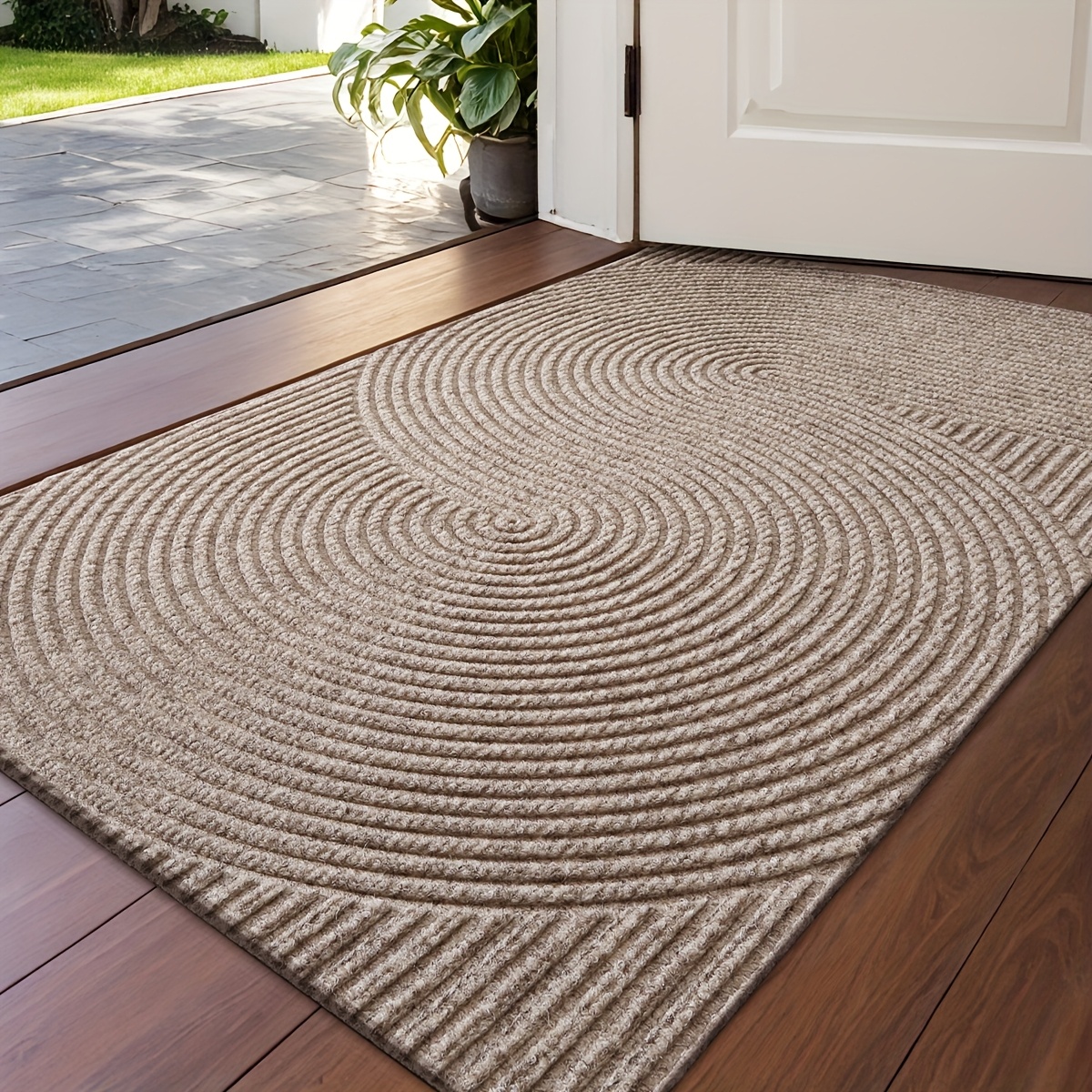 

Djiang Geometric Striped Door Mat, Non-slip Low Profile Absorbent Washable Rug, Stain Resistant Polyester 100% Rectangle Entryway Rug For Indoor, Patio - Hand Wash Only