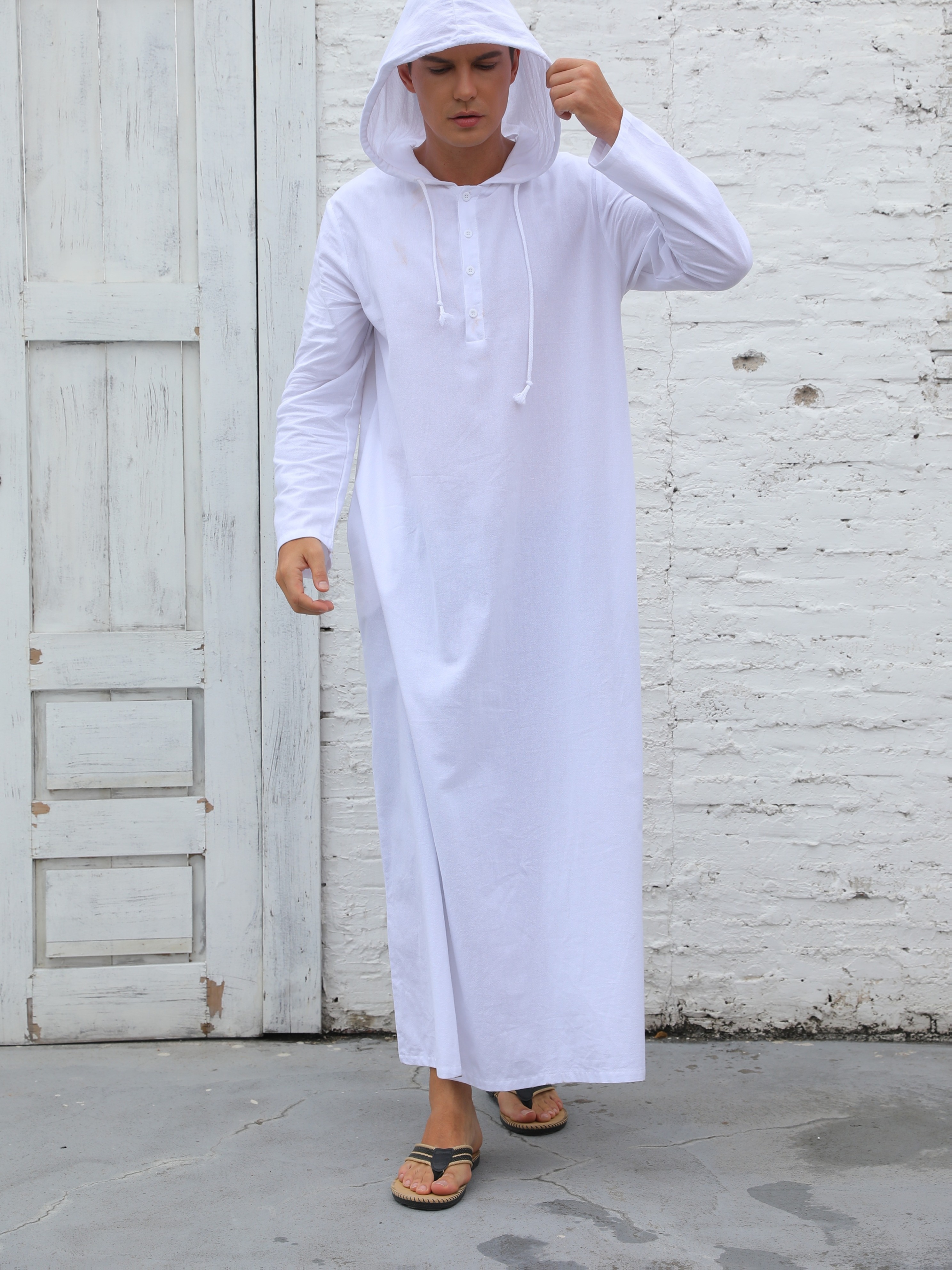 Robe árabe con capucha para hombre Robe tradicional islámica de largo  completo con capucha beige/neutral no elástico para ocasiones f