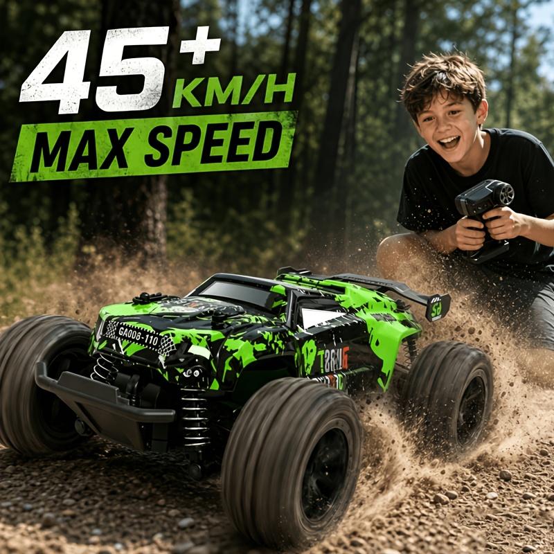 TEMU Véhicule tout-terrain rapide télécommandé 40 km/h, camion télécommandé tout-terrain avec batterie 1300 mAh, avec amortisseurs, voiture de course