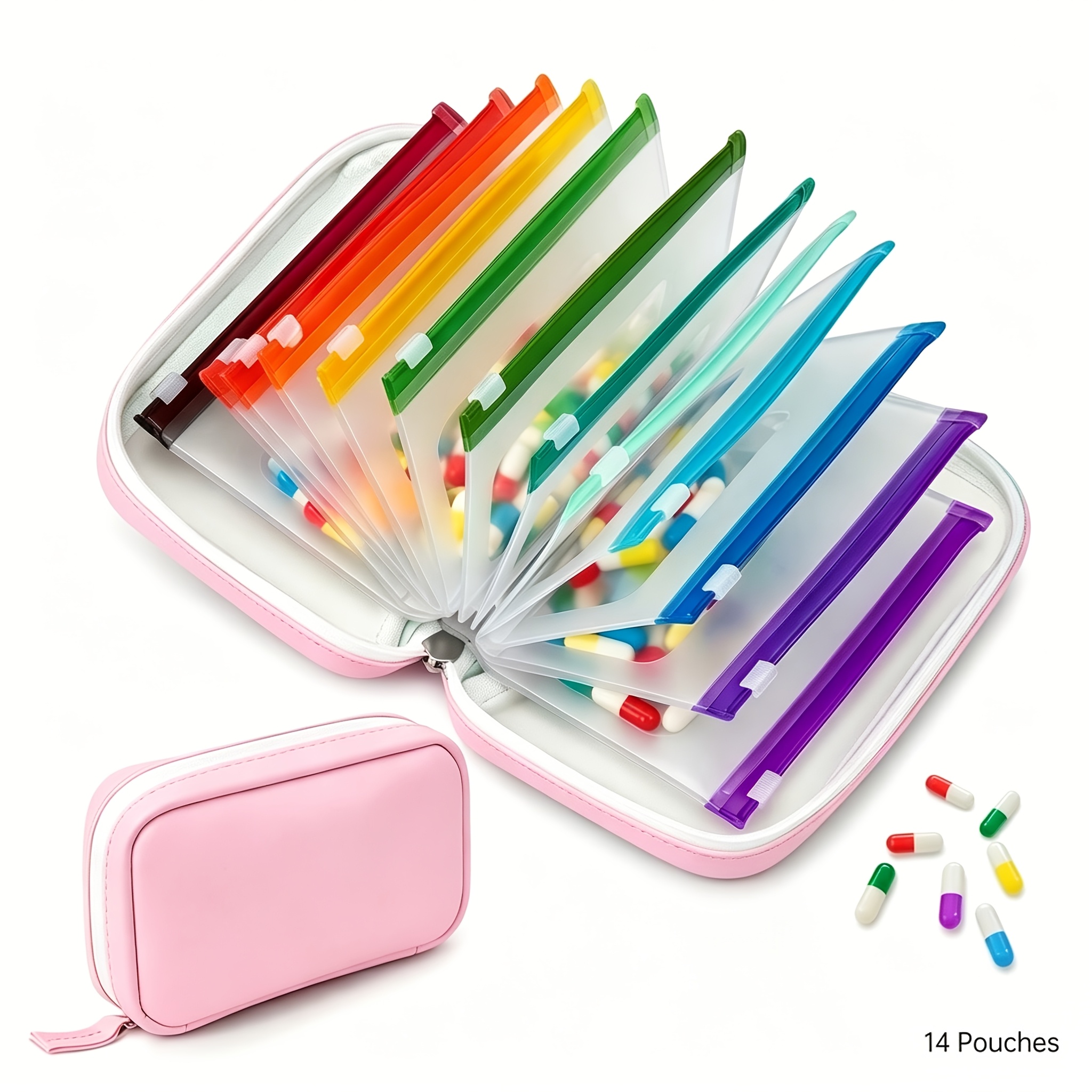 TEMU 1 Pack Of A8 Waterproof Pill Organizer Set, Large Weekly Pill Case With 14 Color-coded , Reusable Travel Medicine Organizer, Zippered Pill