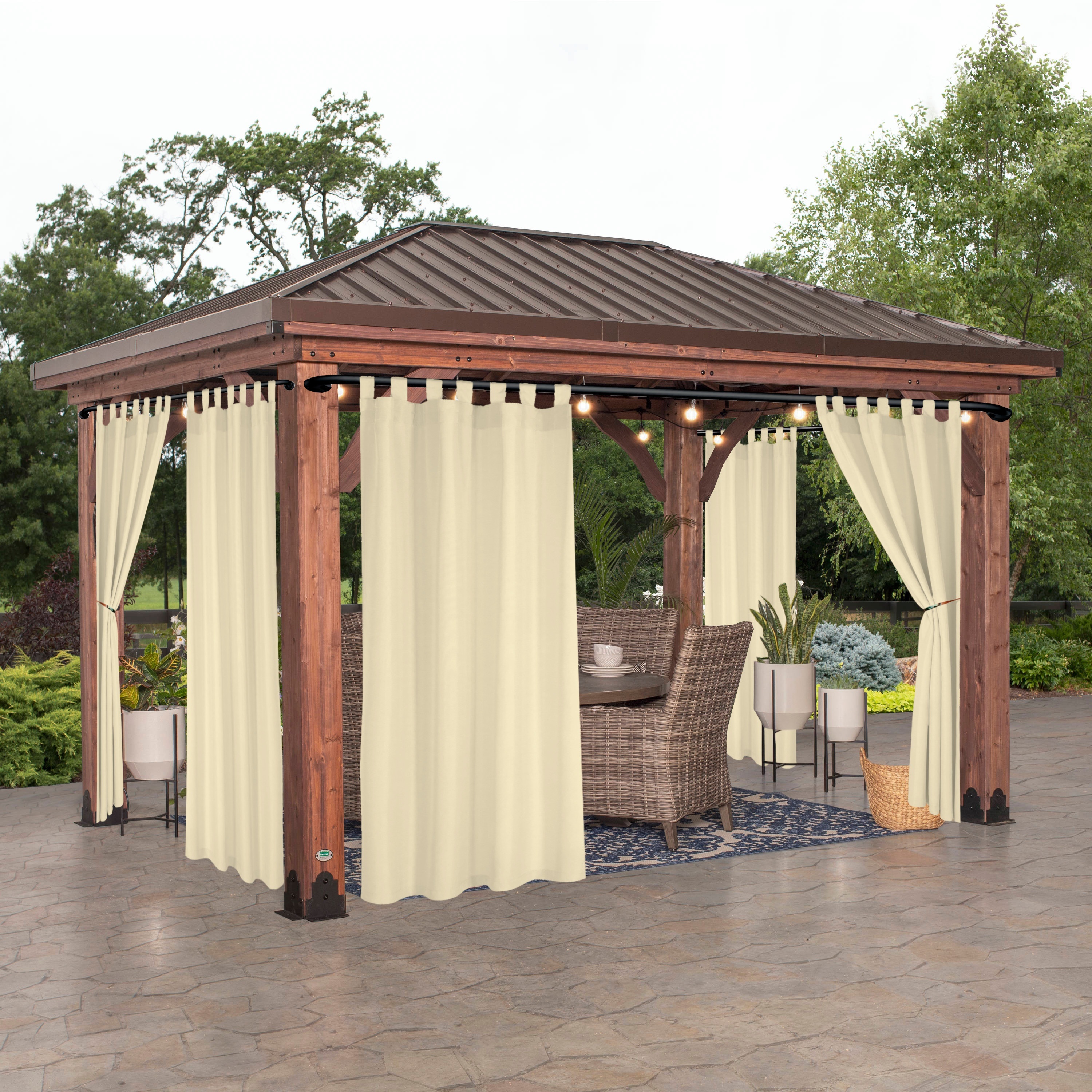 

1pc Waterproof Outdoor Curtain For Patio, Weatherproof Tab Top Privacy Curtain For Porch, Pergola, Cabana, Outdoor Decor
