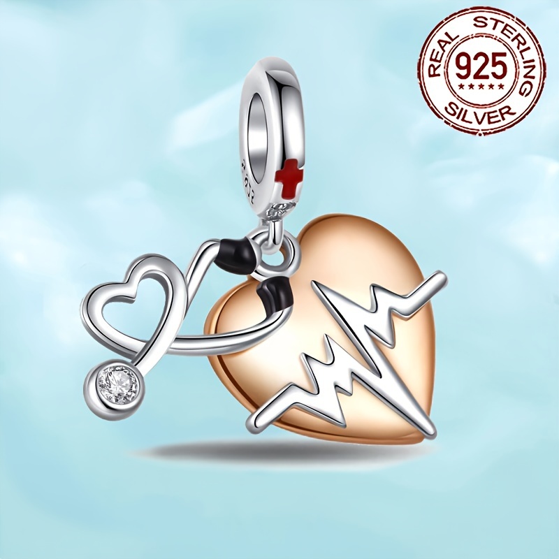 

1 Piece S925 Sterling Nurses Day Heart Beating Heart Shaped Inlaid Zirconia Charm Pendant String Jewelry Suitable For Bracelet Necklace Diy Beaded Jewelry Jewelry Gifts For Men Boys Women