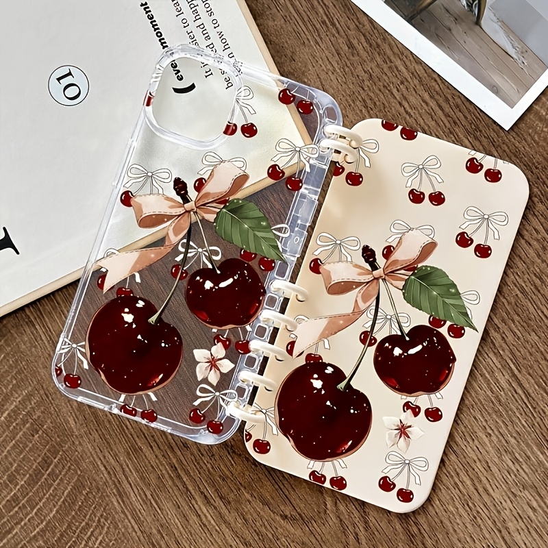 TEMU Phone Case - 1pc Cherry Bow Notebook Design Anti-fall Protective Soft Case, Suitable For Iphone 17/16/15/14/13/12/11 Series, Ins Fresh Gentle