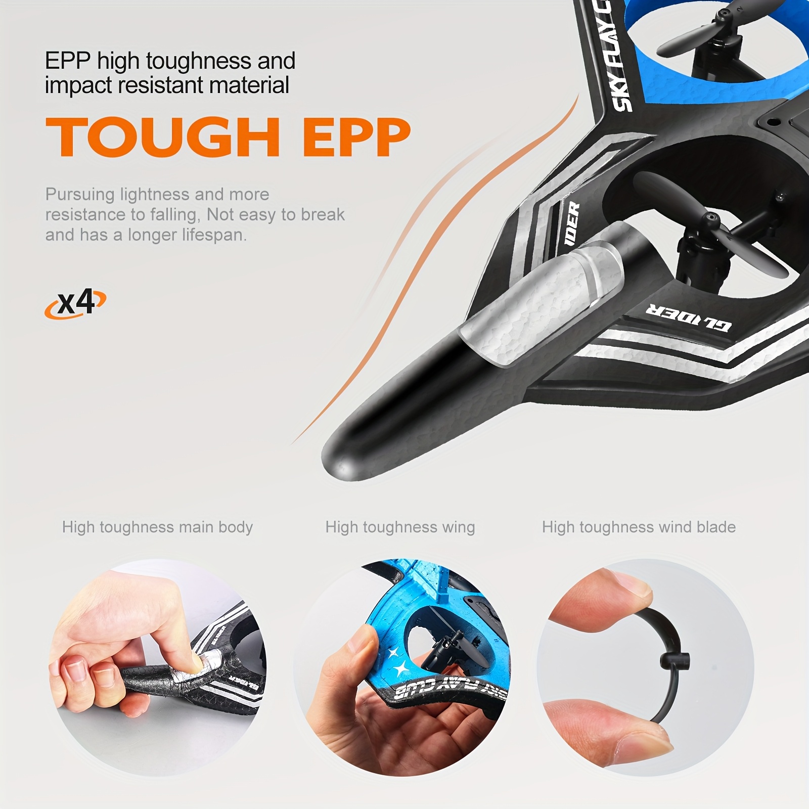 [Crash-proof Fighter] EPP Anti-Crash RC Airplane | Four-Channel One-Touch Stunts | Auto-Hover | Colorful LED Light Effects | Newbie Mastery In 10 Mins | Includes Spare Propellers