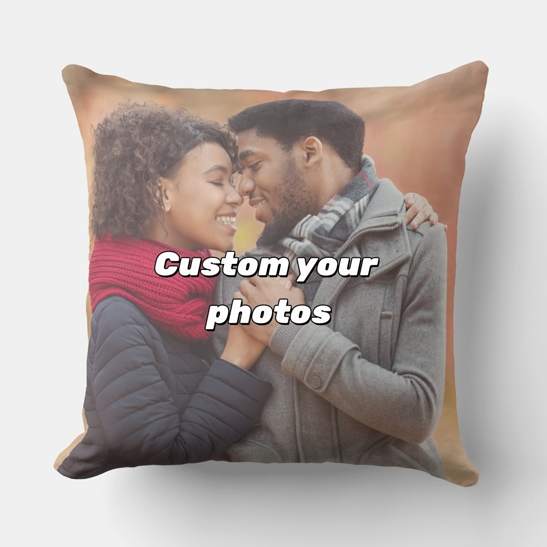 

Custom 18x18" Plush Photo Pillow Cover - Personalized Single-sided Print, Soft & Cozy Cushion For Couples - Perfect Valentine's Day Or Anniversary Gift, Zip Closure, Hand Wash Only
