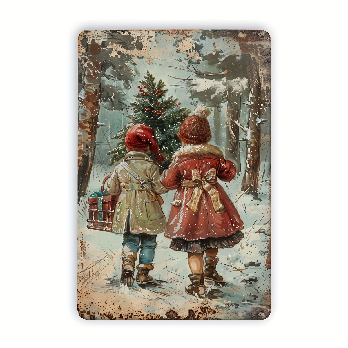 

1pc Christmas Tree And Children Metal Tin , 8x12 For , Bar, , Gym, , & Decor, Hanging