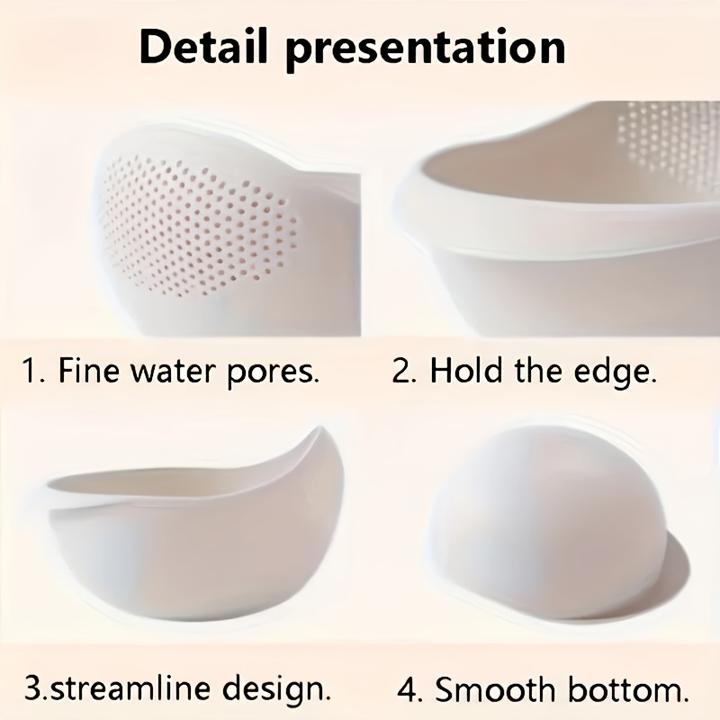 1 cesta de filtro de agua espaciosa y resistente con base antideslizante, diseñada para un drenaje rápido al limpiar arroz, verduras, frutas y huevos. Incluye asas fáciles de agarrar y bordes seguros, es apta para lavavajillas.
