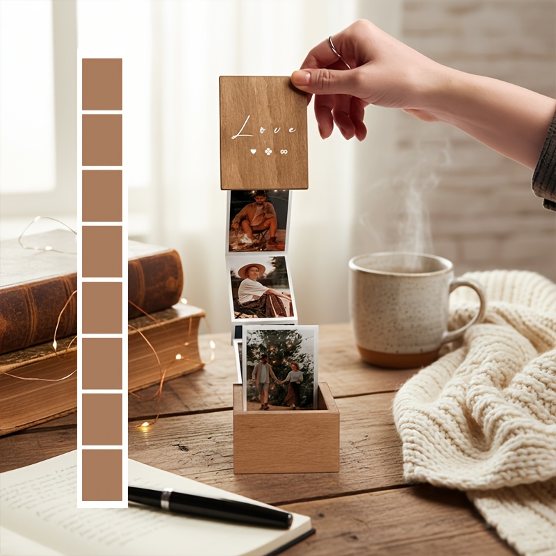 E-shop Personalisiertes Namens-/Text- & Foto-Akkordeon-Fotoalbum-Box - Künstlicher Holz-Erinnerungsbox mit herausziehbaren Seiten, Fotorahmen,