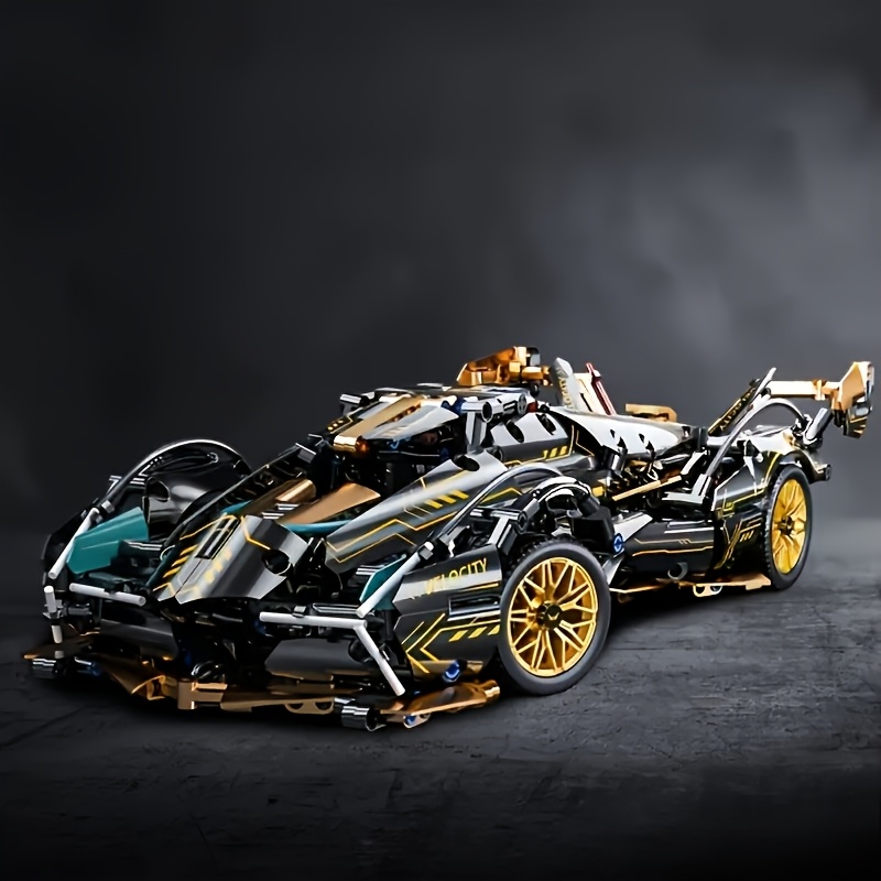 [Supercar Model Set] Limited Edition Supercar Model Set, Sleek Black and Golden Color Scheme, DIY Mechanical Assembly, High-Quality ABS Plastic, Stackable Vehicle Set, Suitable for Ages 6+, Building Block Set, Model Making, Boys' Car Toy