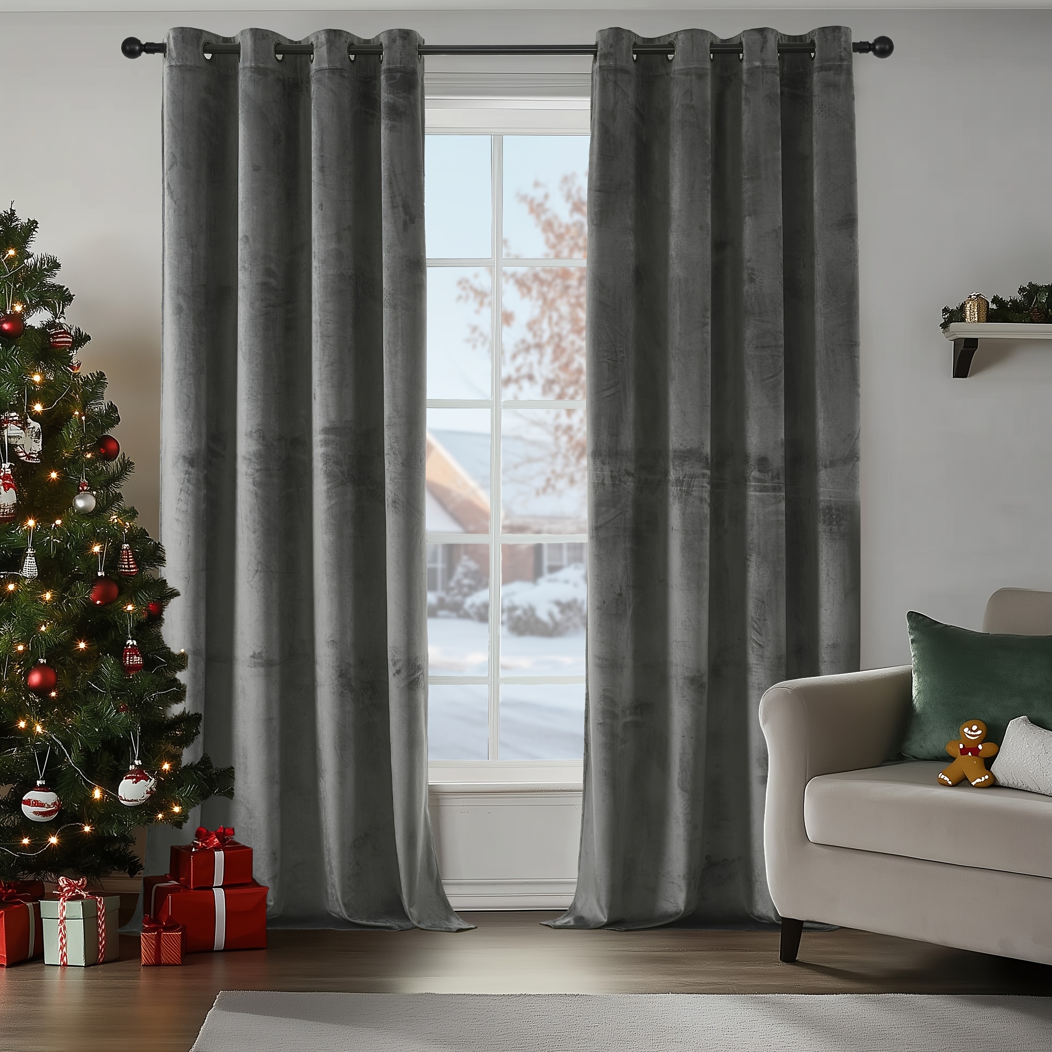 2 Panels Velvet Curtains Room Darkening Curtains Thermal Insulated Curtains Luxury Soundproof Curtain For Living Room Bedroom, Elegant Soft Velvet Grommet Curtain