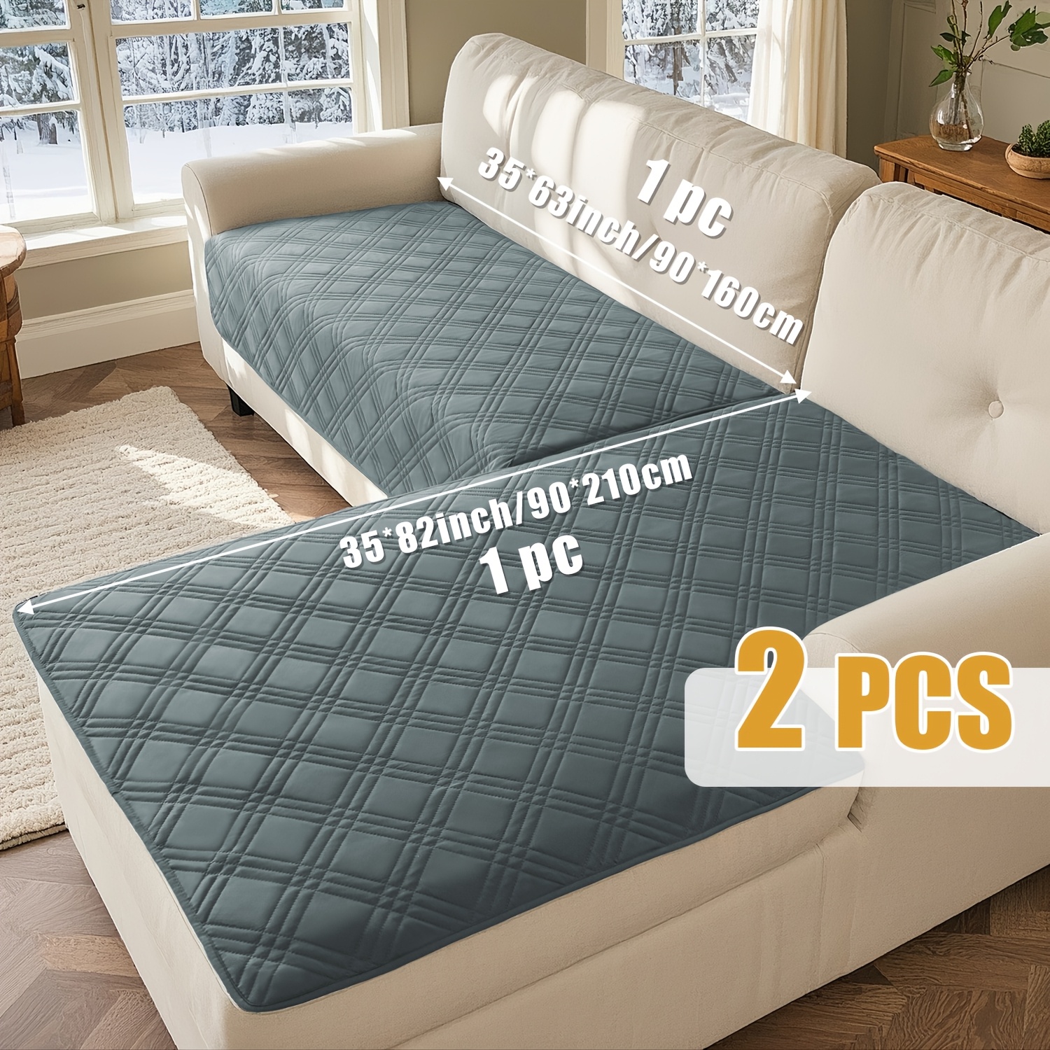 TEMU 2 piezas/set cojín de sofá con diseño geométrico, protector de L para sofás, lavable a máquina y fácil de limpiar, para mascotas, ideal para