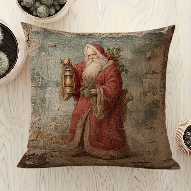 TEMU Housse de coussin 18x18in Père Noël victorien et chasse au renard anglaise - Taie d'oreiller vintage double face pour décoration de maison et de