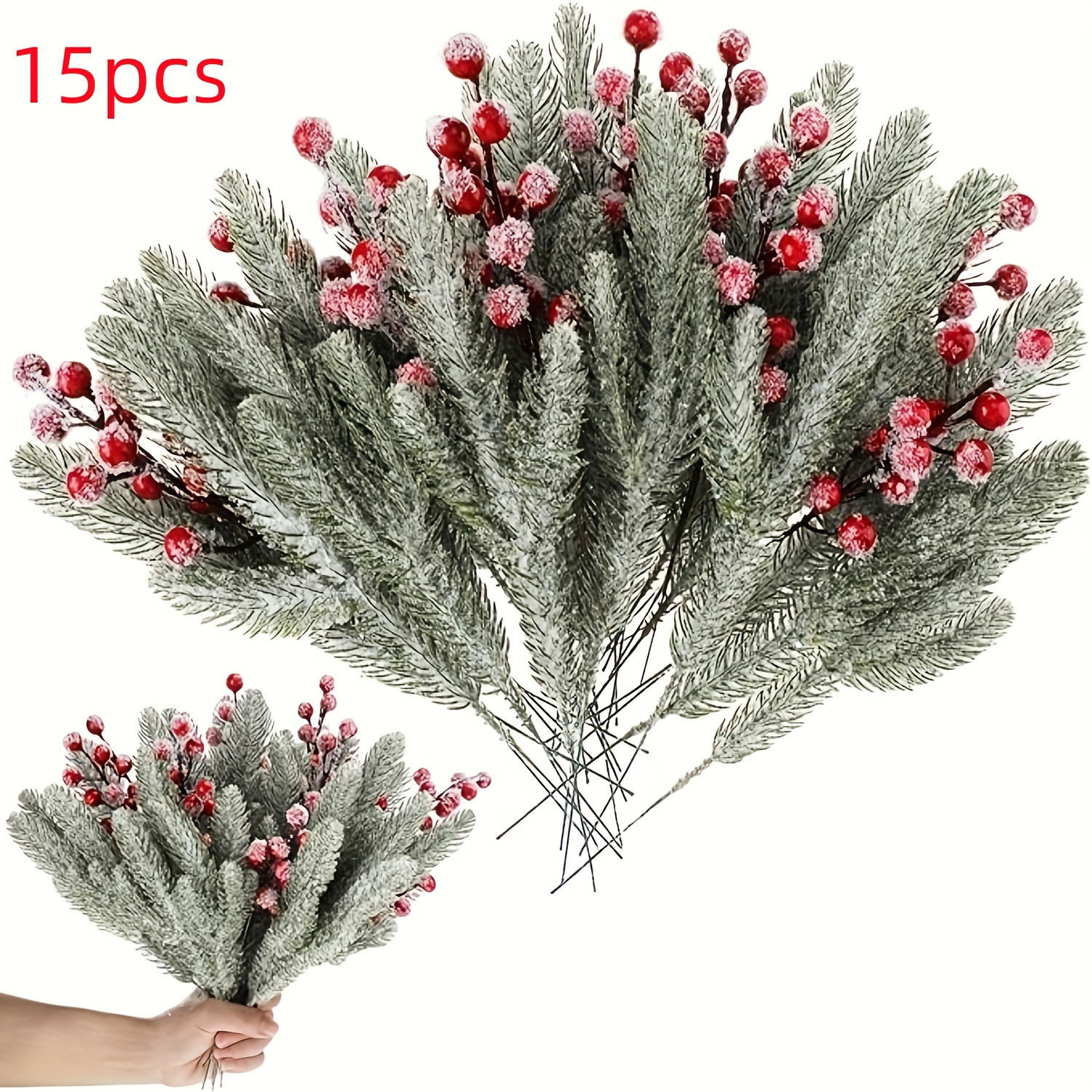 A Set Of 15 Artificial Christmas Cedar And Artificial Sets, Plastic Festive Branches With Artificial Pine Trees, Used For , Tree Decorations, Table Center Decorations And Party Decorations