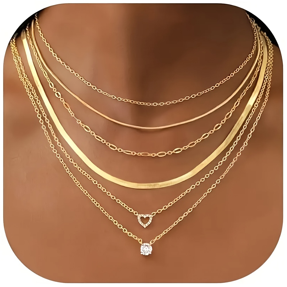 

6pcs Golden Chokers Necklace Set For Women Girls, Pendant Necklace, Trendy Dainty Snake Chain Layered Necklaces For Jewelry Gifts