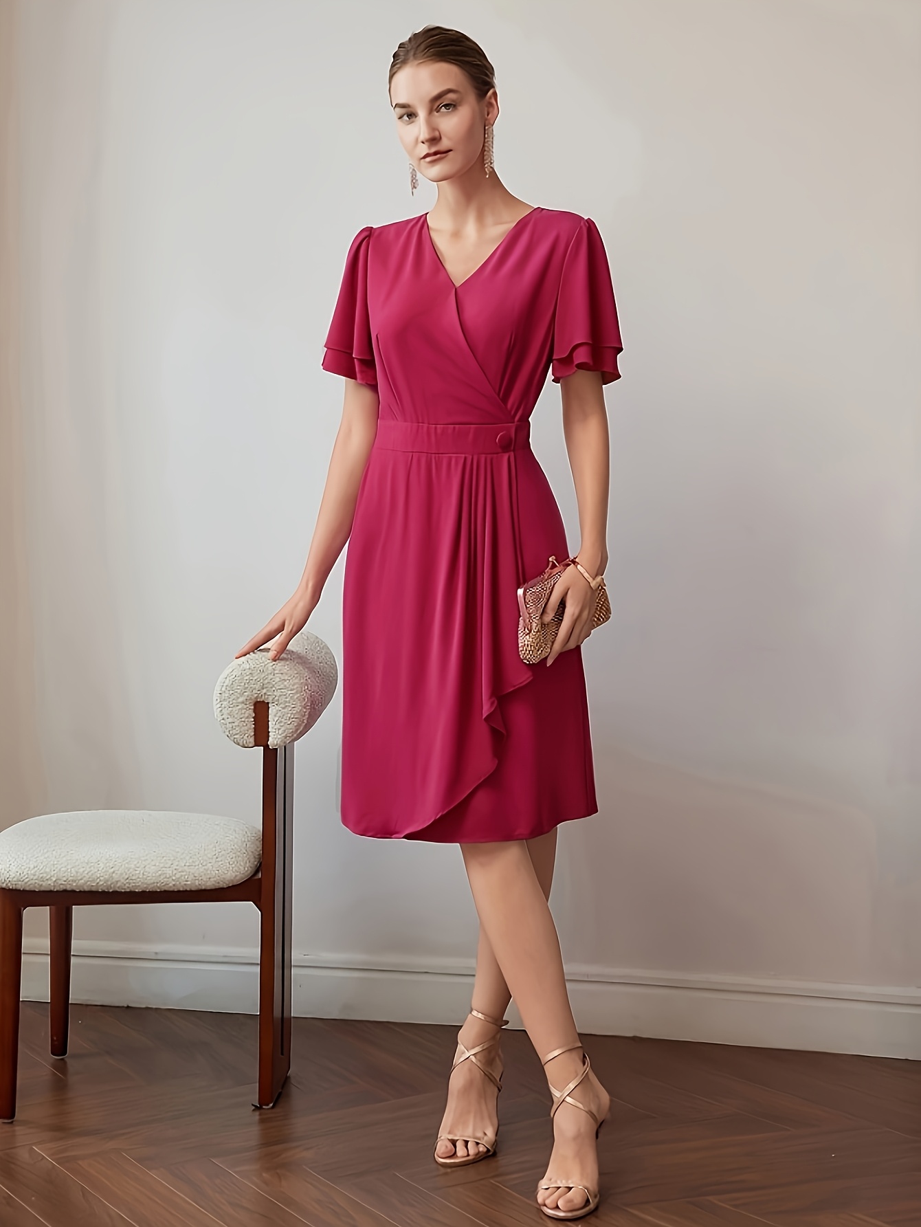 flowy sleeve wrap hem dress women's clothing temu - Temu Philippines