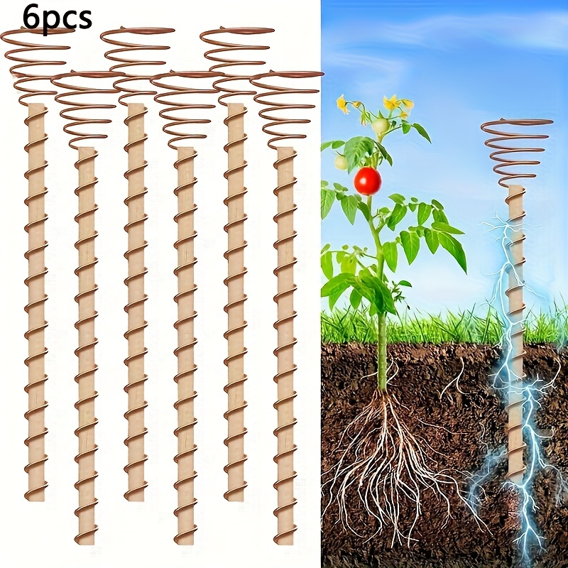 TEMU 1/6 pièces Piquets de Jardin en Cuivre 12" pour Électroculture - Support d'Antenne en Bobine avec Fil de Cuivre pour Extérieur, Améliorateur de
