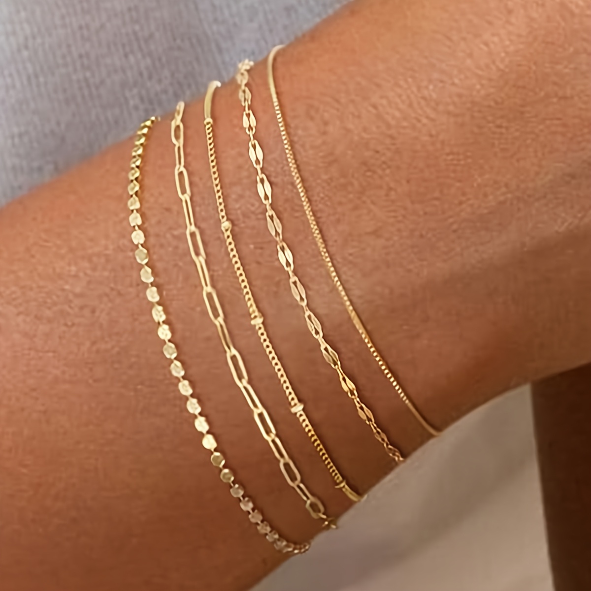 TEMU 5pcs Set Of Chain Bracelets, Simple Thin Chain Sexy Versatile Stackable Bracelet Set