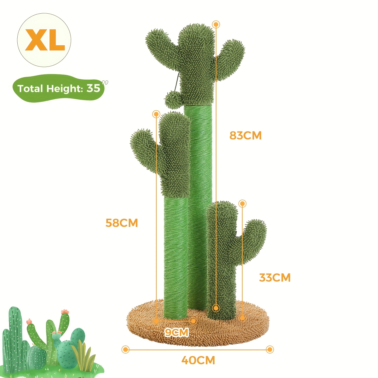 TEMU Road Cactus Cat Scratching Post - Sisal & Ball | 2 Colors (green/brown) | 3 Sizes