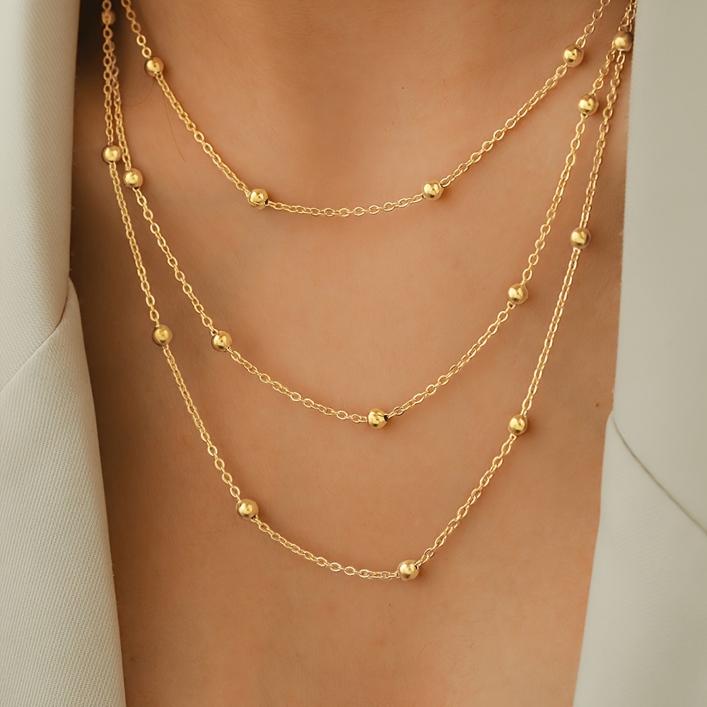Image of 3-layer Minimalist Stainless Steel Bead Chain Necklace, Trendy Hip-hop Jewelry Sweater Chain, Everyday Additions