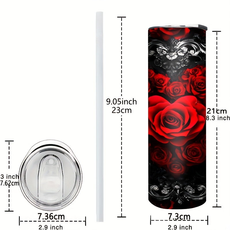 TEMU 1pc 1pcs 1pc 1pcs Valentin's Rose & Heart Cup - Stainless Steel Portable With Spillproof Lid, Romantic Rose Flower & Tea Hot/ Drink Cup Suitable
