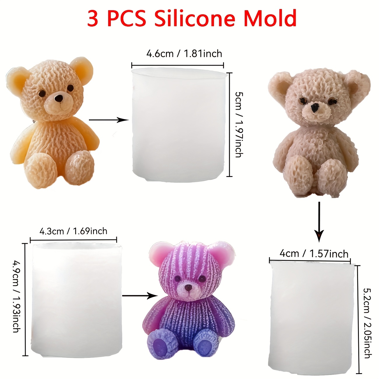 TEMU 3 Mini Bear Silicone Candle Molds - Adorable Teddy Bear Scented Wax Molds, Suitable For Candle And Soap Making, Home Decor, Plaster Ornaments,