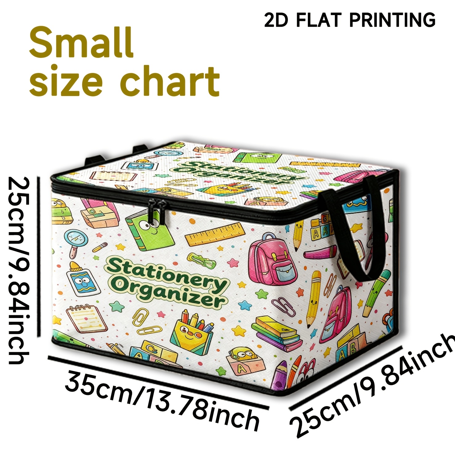 TEMU 1pc Large Foldable Zipper Storage Box, Personalized 2d Stationery Full Print Pattern, Element Print, Ideal For Travel And Packing, Clothing,
