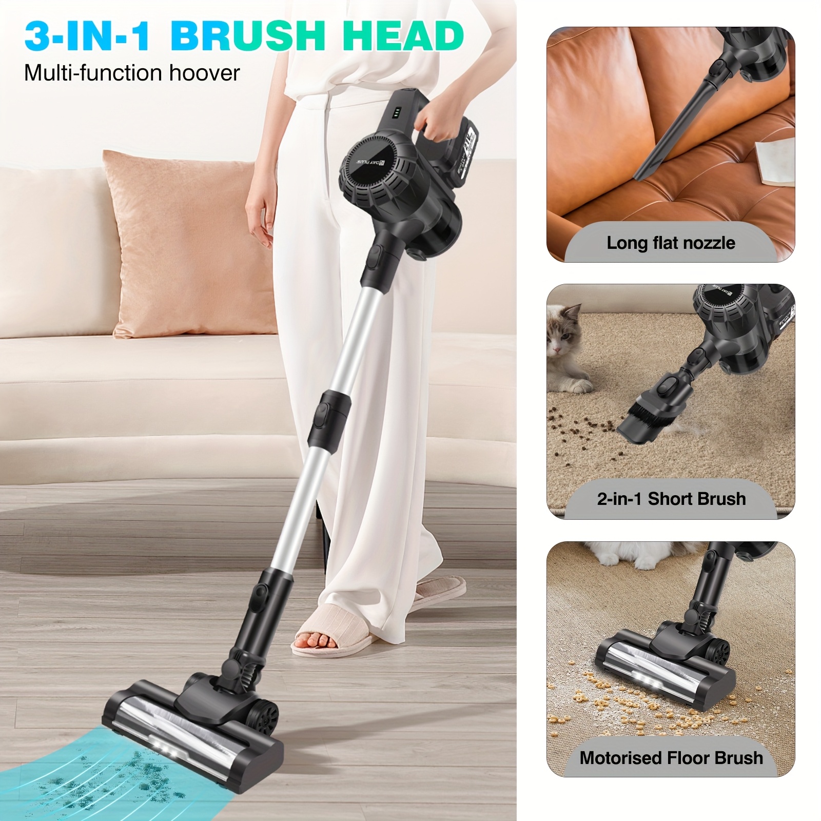 6 IN 1 Cordless Vacuum Cleaner Pet Hair Upright Lightweight Handheld Stick Vacuum Strong Suction + 3000Mah Battery For Halloween, Christmas Auto Car Home Work Gift