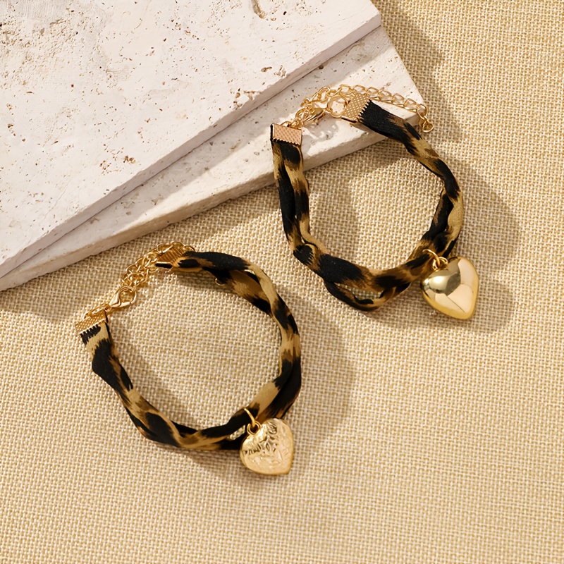 TEMU 2 piezas/set Colección Otoño e Invierno, elegante y moderno estampado de leopardo retro con . Pulsera para uso diario o reuniones sociales.