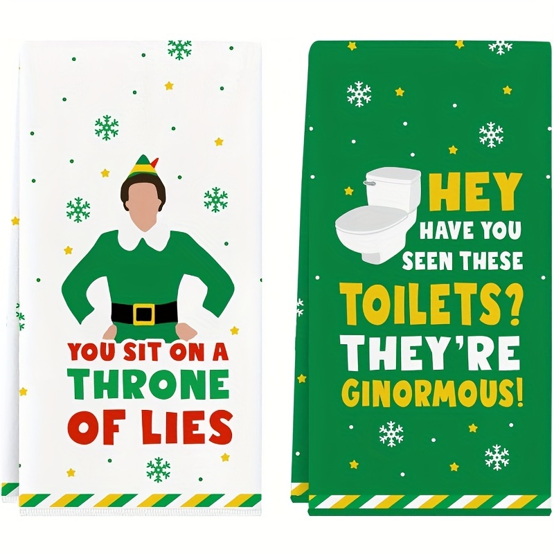 

2- Elf- Dish Towels - Polyester, , And Bathroom Decor Towels Pattern, Christmas Set, Polyester, No Or Battery Needed